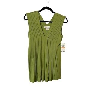 NWT MICHAEL Michael Kors bright lime green pleated knit v-neck sleeveless top
